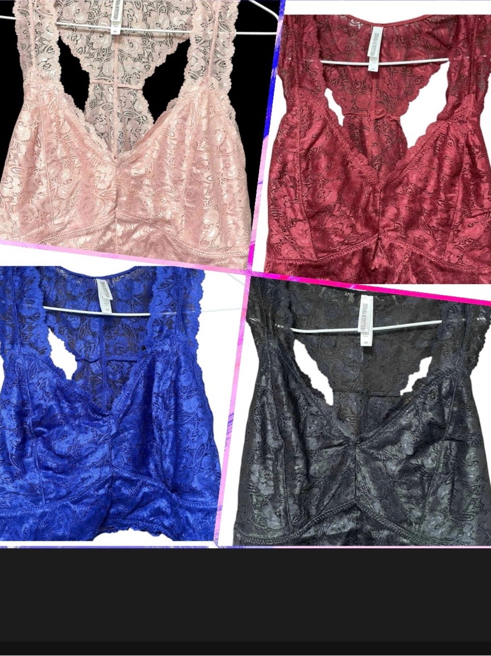 Zenana Outfitters Lace Racerback Bralette - Blush, Wine, Royal Blue, Black